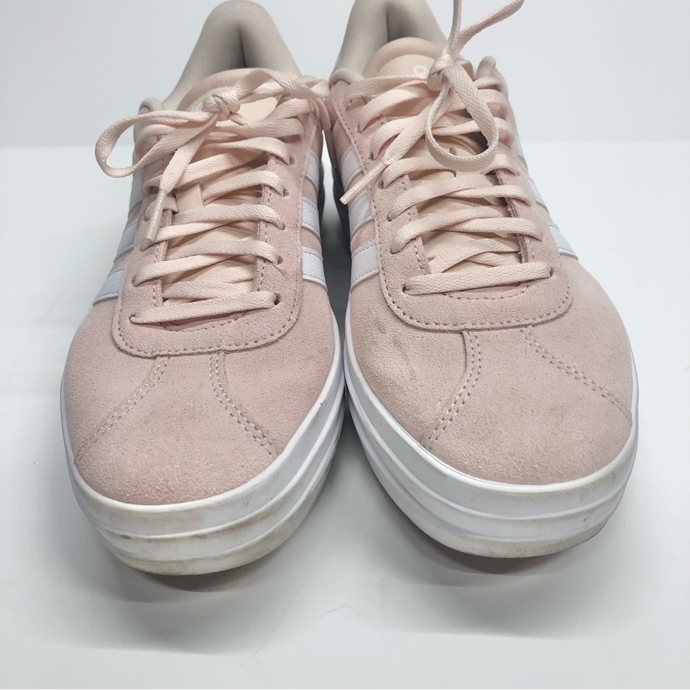 Adidas VL Court Bold Womens 9 Quartz Cloud White Pink Suede Low Top Sneakers - Picture 5 of 9